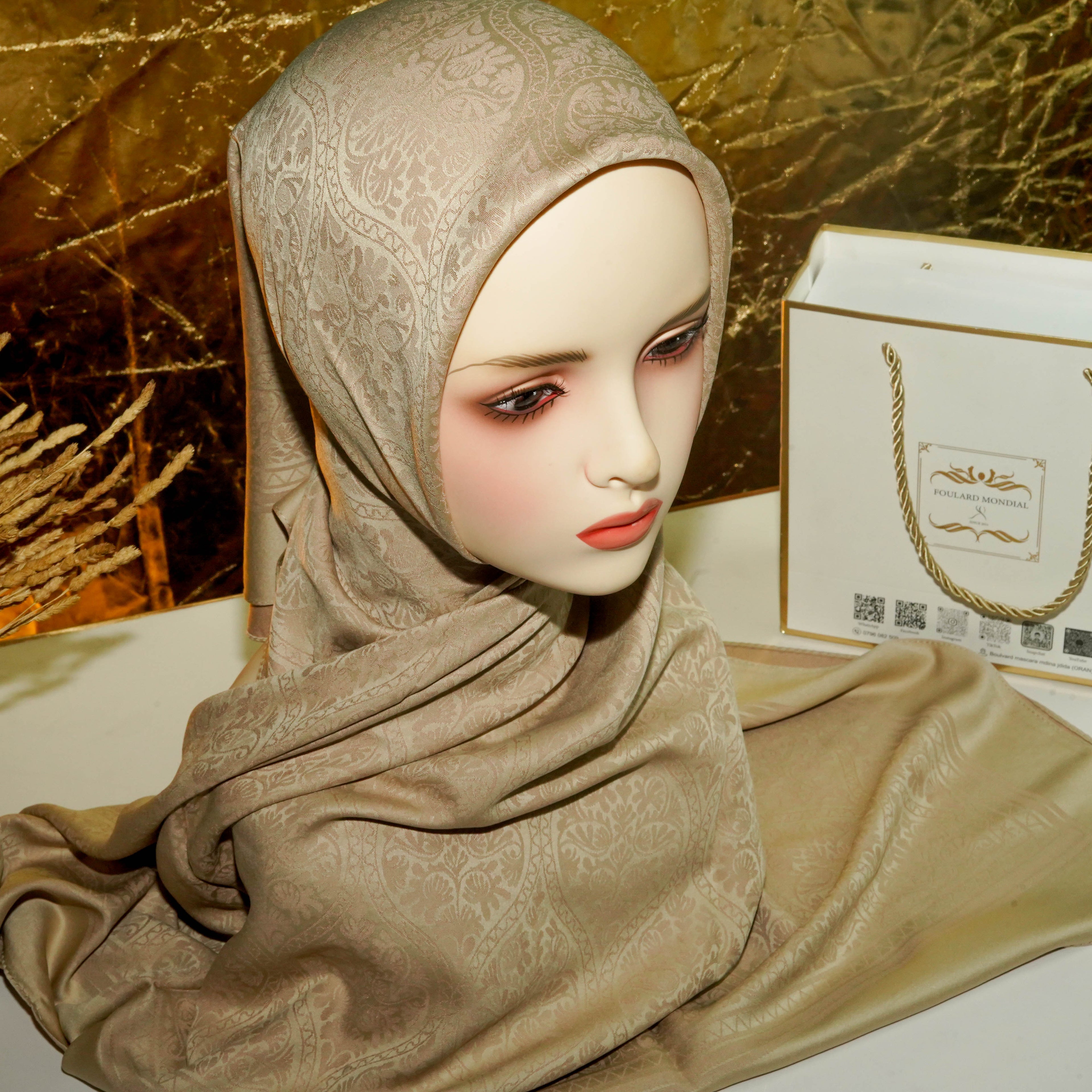 KHIMAR KAMKHA CARRÉ BEIGE CK-003