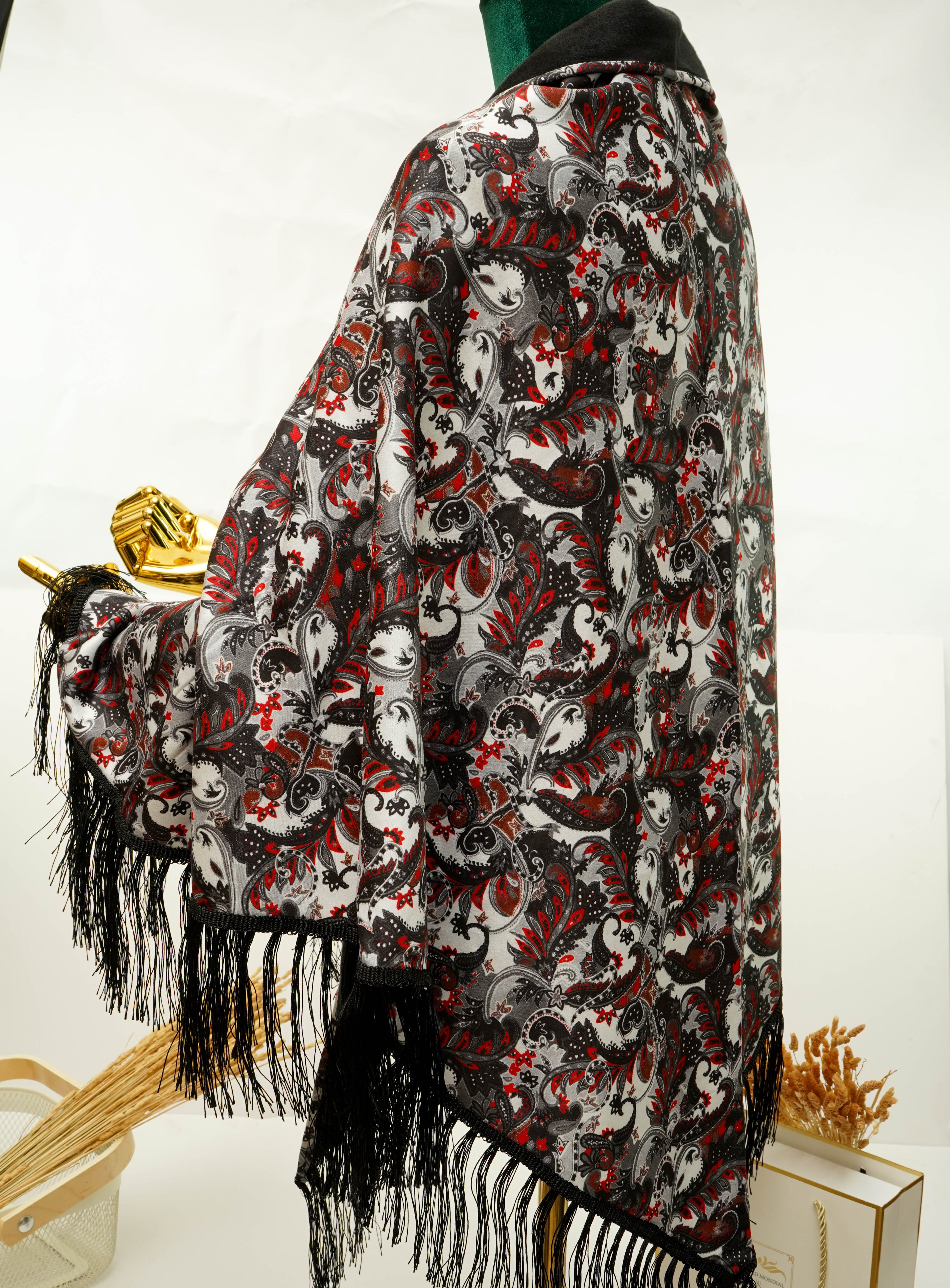 Châle en Velours Rouge Noir TV-001