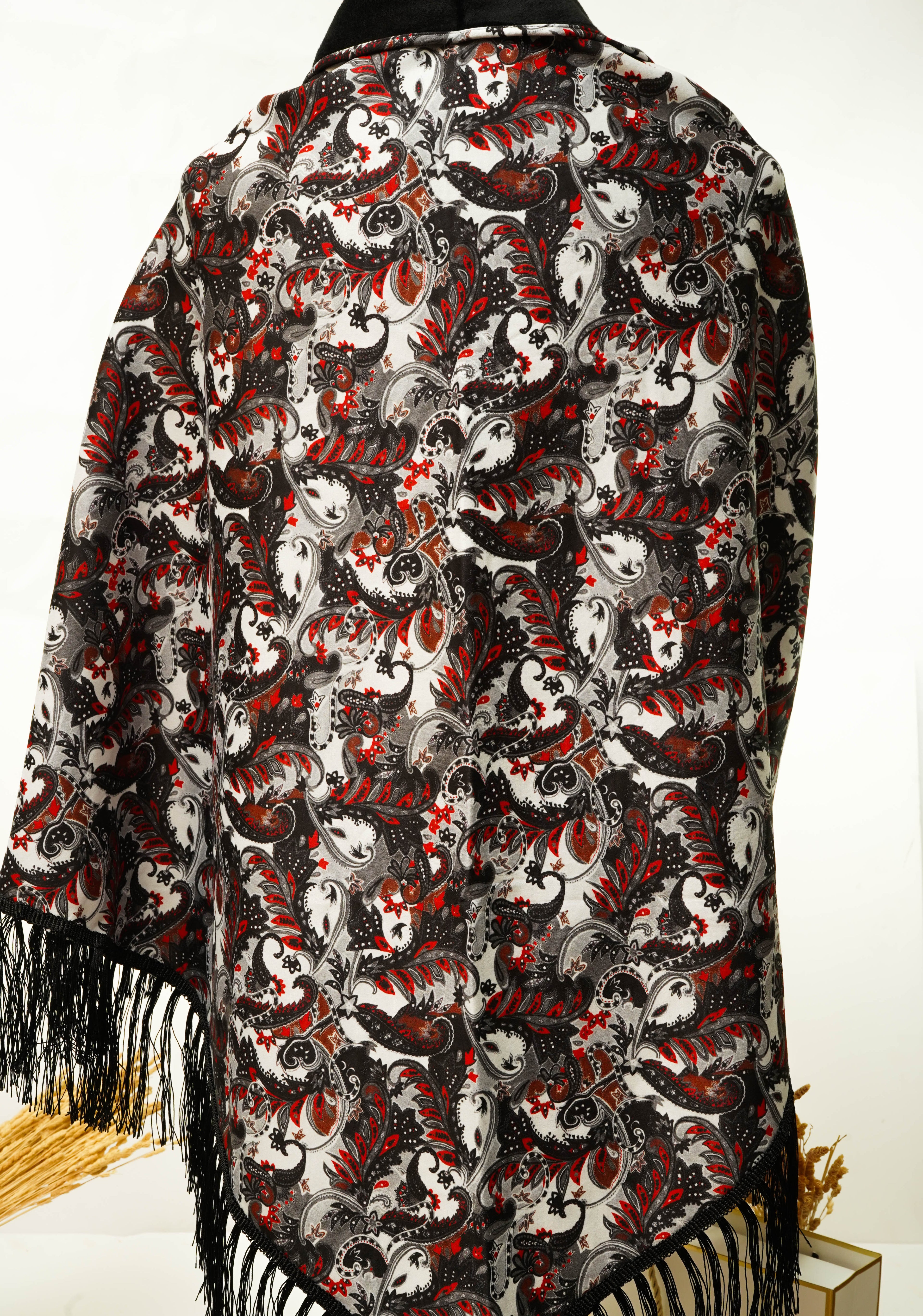 Châle en Velours Rouge Noir TV-001