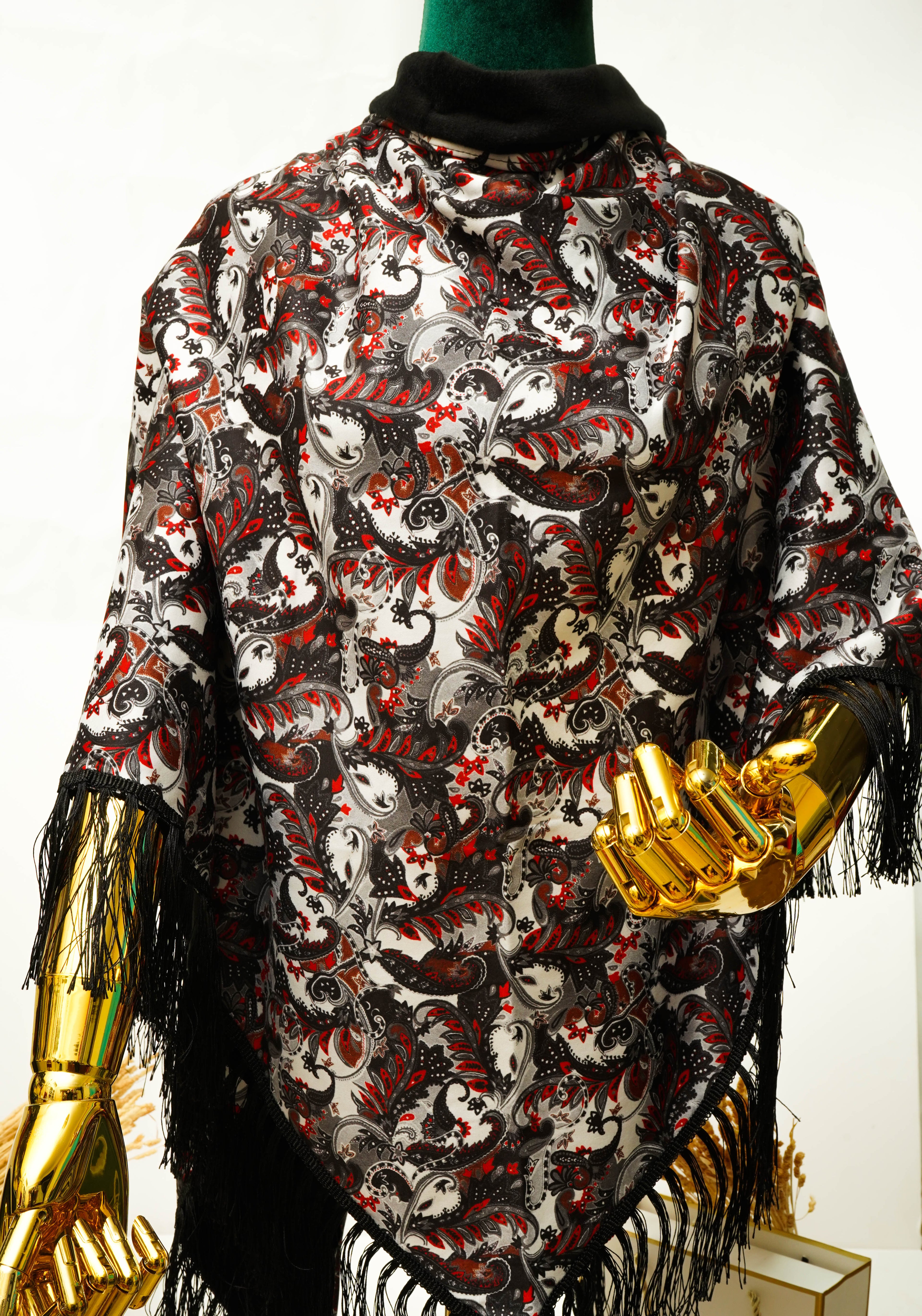 Châle en Velours Rouge Noir TV-001