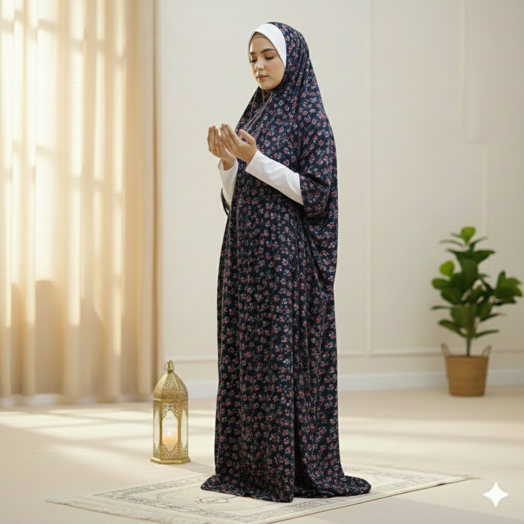 طقم الصلاة نور الزهر الازرق الليلي  HR-007